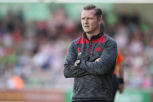 NORTHAMPTON, ENGLAND - AUGUST 27: Doncaster Rovers manager Gary McSheffrey looks on during the Sky Bet League Two between Northampton Town and Doncaster Rovers at Sixfields on August 27, 2022 in Northampton, England. (Photo by Pete Norton/Getty Images)