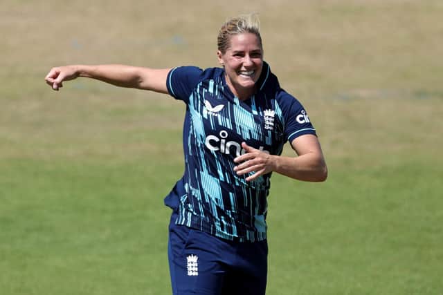 Katherine Brunt of England celebrates after taking the wicket of Lara Goodall during the 1st Royal London Series One Day International between England Women and South Africa Women last year. (Picture: David Rogers/Getty Images)