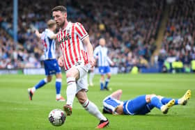 Luke McNally of Stoke City  in possession during the Sky Bet Championship match against Sheffield Wednesday at Hillsborough. Photo by Ben Roberts Photo/Getty Images.