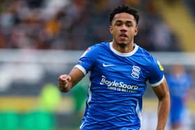 HULL, ENGLAND - OCTOBER 16: Birmingham City's George Hall during the Sky Bet Championship match between Hull City and Birmingham City at MKM Stadium on October 16, 2022 in Hull, United Kingdom. (Photo by Barrington Coombs/Getty Images)