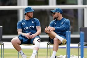 England's Ben Stokes and head coach Brendon McCullum during a nets session at Lord's Cricket Ground, London. Picture: Mike Egerton/PA Wire.