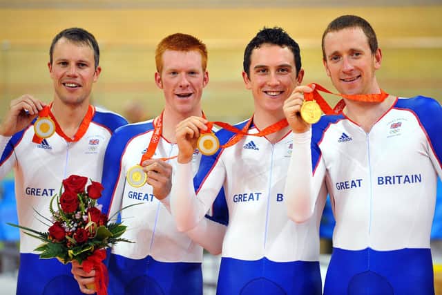 The dream team pursuit squad of Beijing 2008: Ed Clancy, second left, with Paul Manning, Geraint Thomas and Bradley Wiggins (Picture: Getty Images)