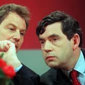 Tony Blair, the then Labour party leader, and Gordon Brown, then shadow chancellor, confer at a 1997 election campaign press conference. PIC: Getty - Johnny Eggitt/AFP