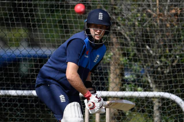 Left or right, it's all the same to Joe Root, pictured batting in the nets left-handed during the tour to New Zealand in 2018. Photo by Stu Forster/Getty Images.