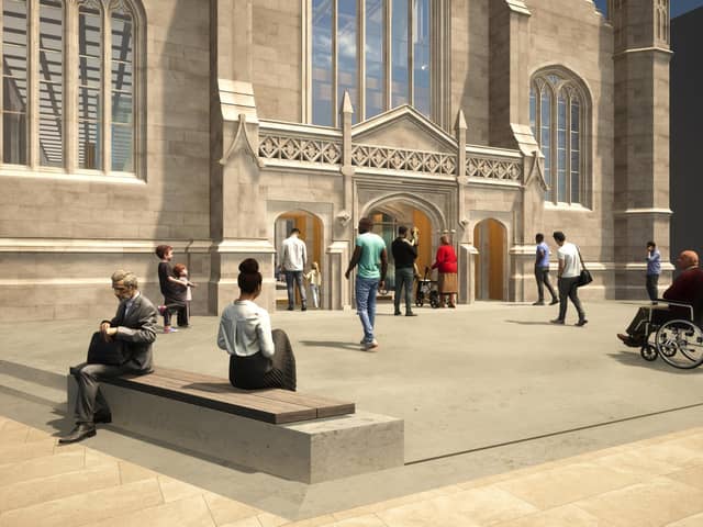 An artist's impression of the two new doors planned as part of renovations to St Michael le Belfrey church in York.