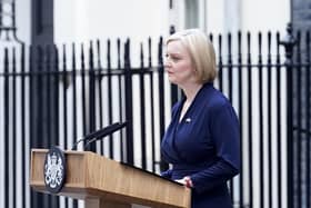 Liz Truss making a statement outside 10 Downing Street, London, where she announced her resignation as Prime Minister. Picture date: Thursday October 20, 2022.
