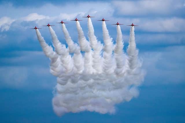 The RAF Red Arrows arriving at RAF Linton-on-Ouse, near York, in 2019. (Pic credit: James Hardisty)
