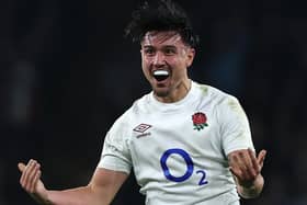 Clinching moment: Marcus Smith of England celebrates after winning the match with a last minute drop goal (Picture: David Rogers/Getty Images)