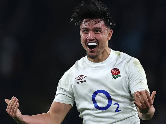 Clinching moment: Marcus Smith of England celebrates after winning the match with a last minute drop goal (Picture: David Rogers/Getty Images)