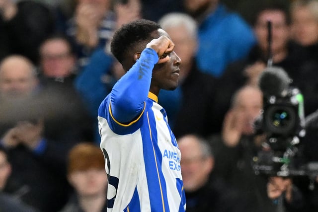 Danny Welbeck celebrates after scoring for Brighton against Liverpool - but otherwise it's 1145 minutes, 1 goals, 2 assists, 3 contributions, 382 minutes per contribution (Picture: Getty Images)