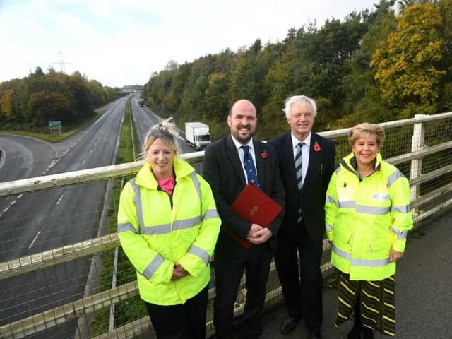 From left to right- East Riding of Yorkshire Council Principal Transport Policy Officer Katie Stork, Roads Minister Richard Holden, Haltemprice and Howden MP David Davis and East Riding of Yorkshire Council Leader Cllr Anne Handley at the A164 and A1