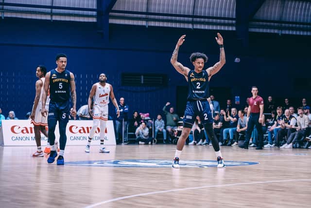 Game winner Prentiss Nixon rouses the crowd during an amped-up game three of the British Basketball League play-off quarter-final with Leicester Riders (Picture: Adam Bates)