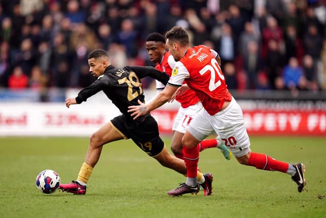 Rotherham United's Grant Hall and Sheffield United's Iliman Ndiaye battle for the ball during the Sky Bet Championship match at AESSEAL New York Stadium, Rotherham. Picture: David Davies/PA