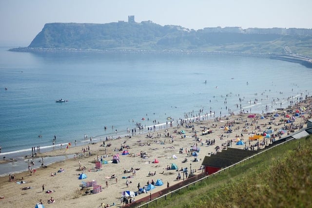 Lots of sunbathers enjoying the warm weather at Scarborough North Bay beach. Scarborough South beach has a rating of four and half stars on TripAdvisor with 3,514 reviews.