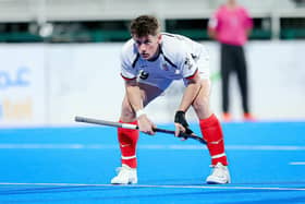 Ready for action: Tom Sorsby in action for Great Britain men's team at the weekend's FIH Hockey Olympic Qualifiers in Oman. Sorsby and the GB team booked their spot at the Paris Olympics (Picture: World Sport Pics / GB Hockey)