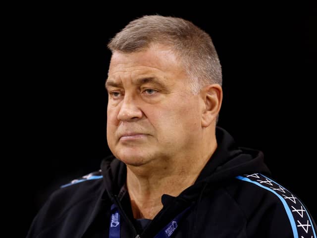 Shaun Wane looks on prior to the match between England and Fiji. (Photo by George Wood/Getty Images)
