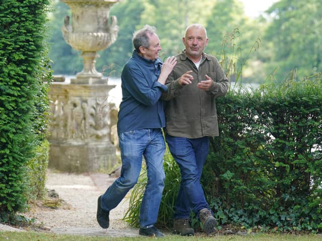 Bob Mortimer and Paul Whitehouse filming Mortimer & Whitehouse: Gone Fishing. Picture: Jonathan Brady/PA Photos.