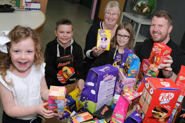 Grace Hutchingson 5, from Kings Clipstone with her family who supported her collection of Easter eggs in 2017, they are from left, brother, Rhys, Nana Jayne Berrisford, sister Milly and dad Adrian