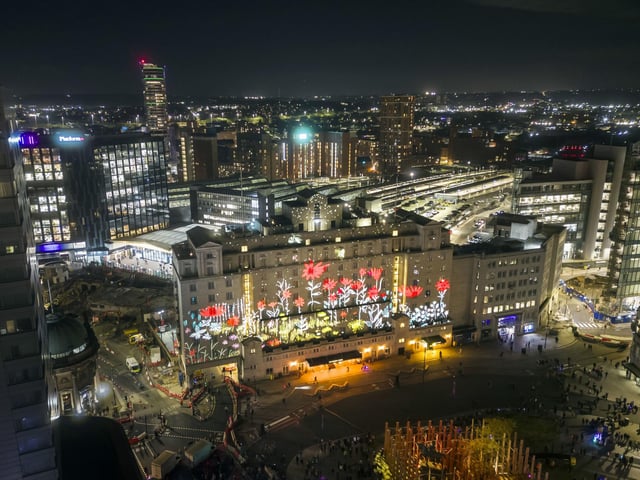 Light and sound installation Sylvan Quiet by artist Novak, is projected on to the Queens Hotel in Leeds as part of Light Night Leeds, the UK's largest annual arts and light festival. Photo credit: Danny Lawson/PA Wire