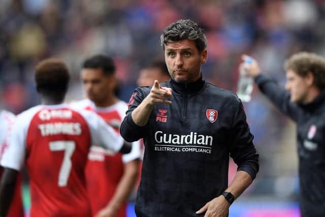 Rotherham United chief Allex Bruce makes his point against Chesterfield. Picture: Jonathan Gawthorpe