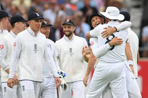 A victory may be beyond England’s reach but fans were given something to celebrate when Root dismissed Australia’s Marnus Labuschagne with a sensational catch. Image: Stu Forster/Getty Images
