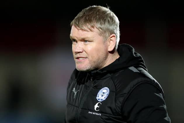 SALFORD, ENGLAND - NOVEMBER 16: Grant McCann, Manager of Peterborough United reacts during the Emirates FA Cup First Round Replay match between Salford City and Peterborough United at Peninsula Stadium on November 16, 2022 in Salford, England. (Photo by Charlotte Tattersall/Getty Images)