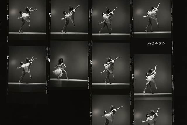 Contact sheet from publicity shoot showing William Walker and Jayne Regan Pink in Northern Ballet’s original 1991 production of ‘Romeo & Juliet’, directed and devised by Christopher Gable CBE and choreographed by Massimo Moricone. 
Credit Anthony Crickmay / Northern Ballet