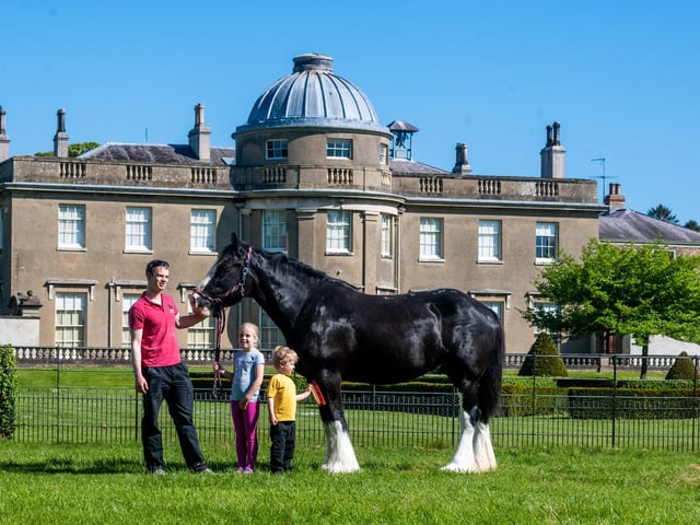 James Carter, of Weston, near Malton, with his two children Evelyn, 6, and Seb, 4, and their 11 year old Shire Horse called Liza. Picture By Yorkshire Post Photographer,  James Hardisty