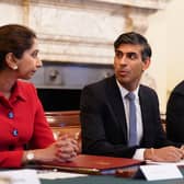 Home Secretary Suella Braverman with Prime Minister Rishi Sunak as he hosts a policing roundtable at 10 Downing Street, London. Picture: James Manning/PA Wire