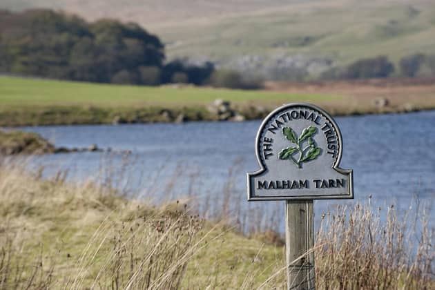 The National Trust sign at Malham Tarn, Yorkshire Dales National Park