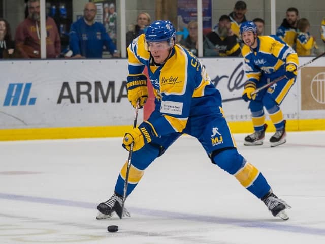 TOP MAN: Cole Shudra reached 100 league points last weekend, an indication of how important he has been to Leeds Knights' NIHL National title campaign. Picture courtesy of Oliver Portamento.