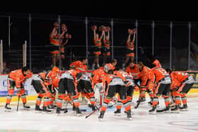 TOP STUFF: Sheffield Steelers' players gather round ahead of Sunday's face-off against Dundee Stars, a game they won 3-0. PIcture: Dean Woolley/Steelers Media.