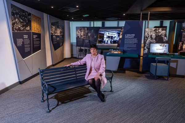 Pictured Lilian Black, Chair of the Holocaust Survivors' Friendship Association, whose father Eugene Black, was a Holocaust survivor and 1 of 16 people featured in the exhibition held at the University. Picture James Hardisty