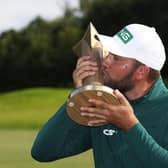 Sealed with a kiss: Dan Brown kisses the trophy after winning the ISPS Handa World Invitational at the Galgorm Castle Golf Club in County Antrim (Picture: Peter Morrison/PA Wire)