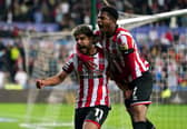 Sheffield United's Reda Khadra celebrates scoring the winning goal with team-mate Rhian Brewster (right) during the Sky Bet Championship match at the Swansea.com Stadium, Swansea. Picture: David Davies/PA Wire.