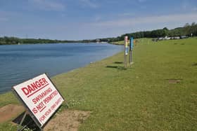 Swimming danger signs at Rother Valley Country Park.