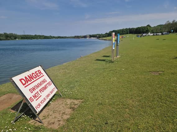 Swimming danger signs at Rother Valley Country Park.