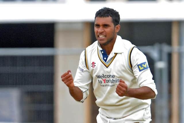 Back in the day: Adil Rashid celebrates the wicket of  Marcus Trescothick LBW for 117 on April 15, 2010, playing for Yorkshire against Somerset (Picture: Bruce Rollinson)