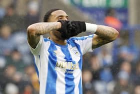 Huddersfield Town's Delano Burgzorg reacts to a missed opportunity during the Sky Bet Championship match versus West Brom. Picture: Richard Sellers/PA Wire.