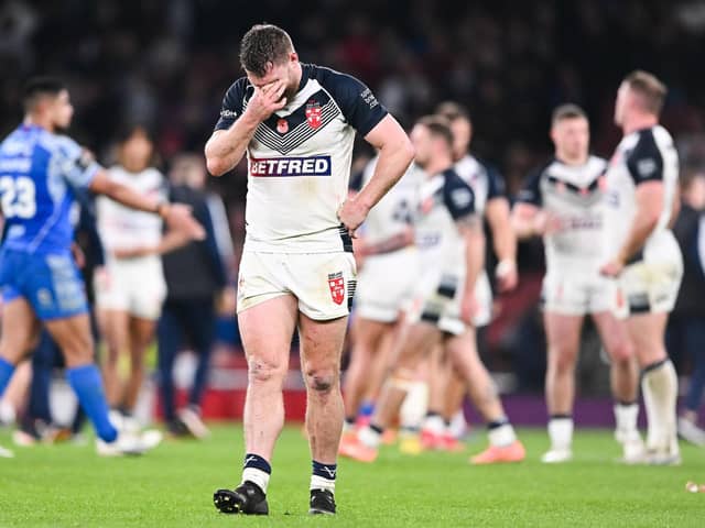Elliott Whitehead of England is dejected after his side's loss in the World Cup semi-final. (Photo: Will Palmer/SWpix.com)