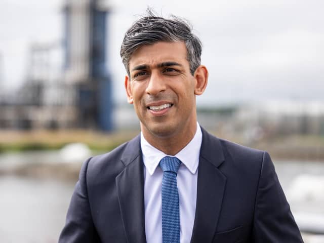 Prime Minister Rishi Sunak speaking to the media during his visit to Shell St Fergus Gas Plant in Peterhead, Aberdeenshire. PIC: Euan Duff/PA Wire