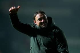 Leeds United manager Daniel Farke gives a thumbs-up to the fans at the end of the Emirates FA Cup fourth round replay match at Home Park, Plymouth. Picture: Adam Davy/PA Wire.