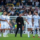 OLD-FAHSIONED VALUES: Daniel Farke with his Leeds United players after the win over Bristol City