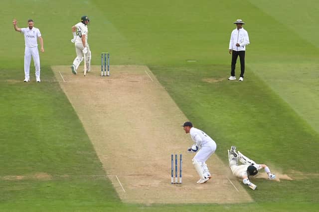 England wicketkeeper Jonny Bairstow runs out Steve Smith from a throw from George Ealham (not pictured) but the decision is reversed after review during two one of the  LV= Insurance Ashes 5th Test Match between England and Australia at The Kia Oval (Picture: Stu Forster/Getty Images)