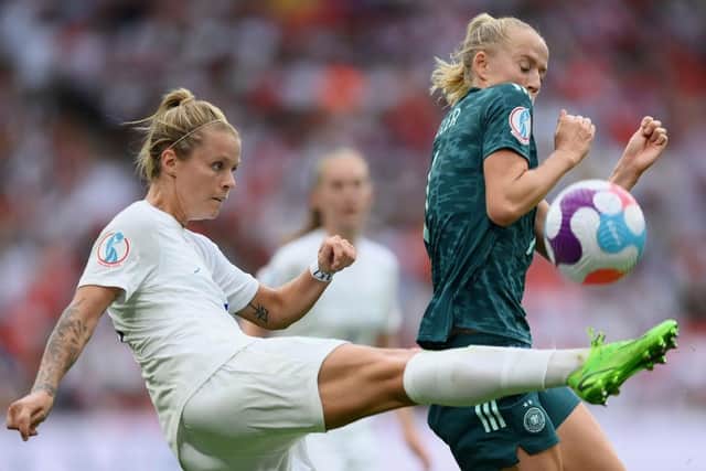 Rachel Daly of England competes for the ball against Lea Schuller of Germany during the UEFA Women's Euro 2022 final (Picture: Shaun Botterill/Getty Images)