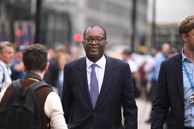 Business Secretary Kwasi Kwarteng arrives at CCHQ ahead of Prime Minister announcement on September 5, 2022 in London, England. (Photo by Leon Neal/Getty Images)