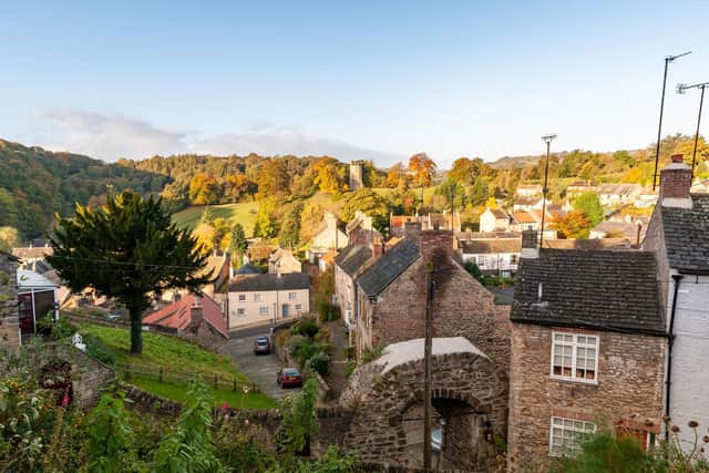 Houses in Richmond, North Yorkshire viewed from the castle walk with autumn colors. PIC: Adobe