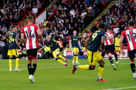Newcastle United's Anthony Gordon scores their side's fifth goal of the game during the Premier League match at Bramall Lane, Sheffield. Picture date: Sunday September 24, 2023. PA Photo. See PA story SOCCER Sheff Utd. Photo credit should read: Martin Rickett/PA Wire.

RESTRICTIONS: EDITORIAL USE ONLY No use with unauthorised audio, video, data, fixture lists, club/league logos or "live" services. Online in-match use limited to 120 images, no video emulation. No use in betting, games or single club/league/player publications.