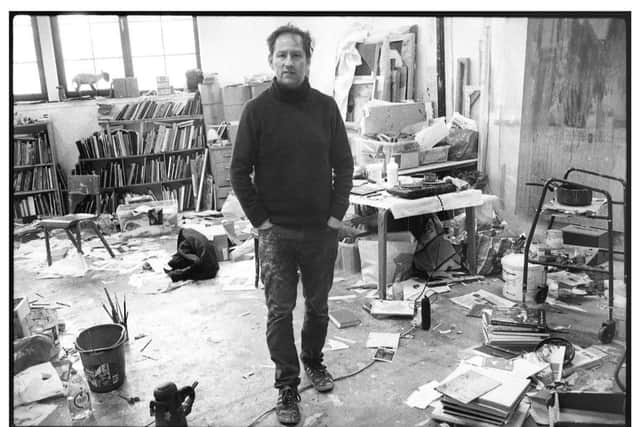 Artist Andrew-Cranston in his studio in Glasgow, 2020.Photograph by Alan Dimmick