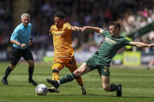 Hull City's Fabio Carvalho and Plymouth Argyle's Adam Randell in action during the Sky Bet Championship match at Home Park. Photo: Steven Paston/PA Wire